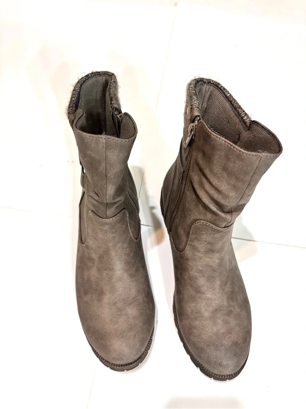 Maurices Gray Knit-Cuff Mid-Calf Boots with Buckle